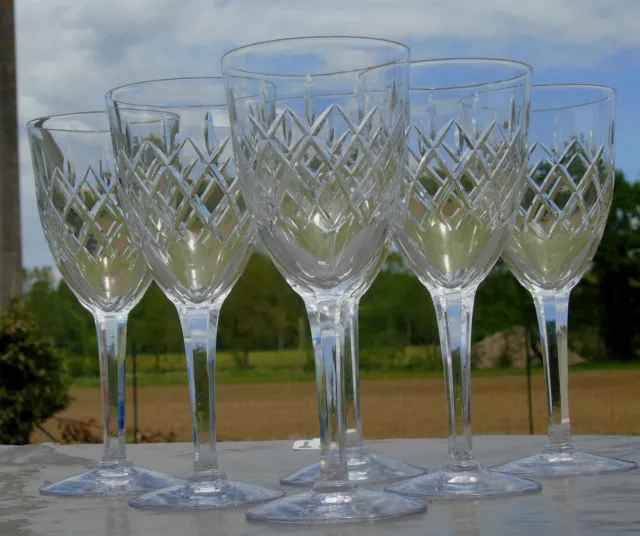 Cristallerie de Lorraine Lemberg -Service de 6 verres à vin blanc cristal taillé