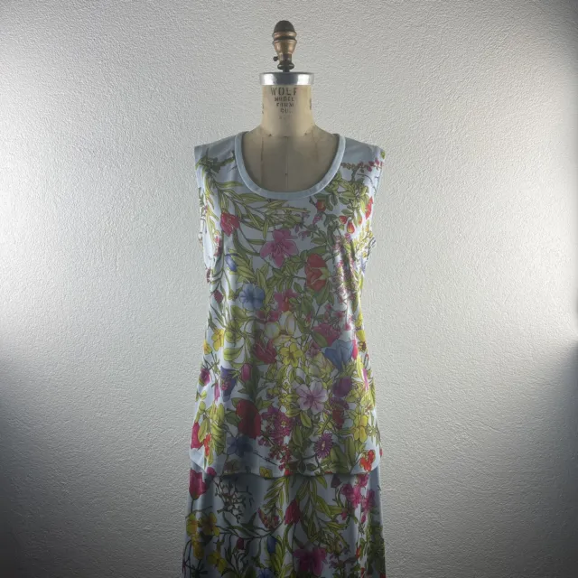Vintage l 70s M Edith Flagg Boho Colorful Floral Knit Two-Piece Tank Maxi Skirt