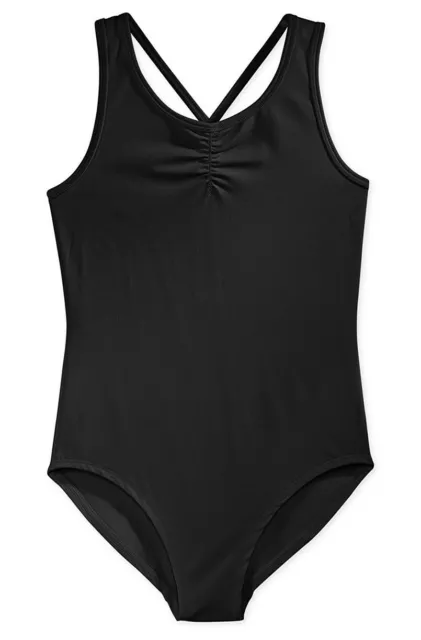 Ideology Girls Ruched-Front Tank Leotard Black Size XL