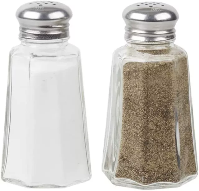 (Set of 2) Salt and Pepper Shakers, 1 1/4 oz., Flat Paneled Glass with S/S Top