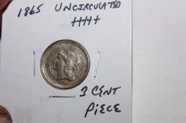 1865 Unc+++ Nickerl Three Cent Piece 1865 Unc+++ Nickerl Three Cent Piece