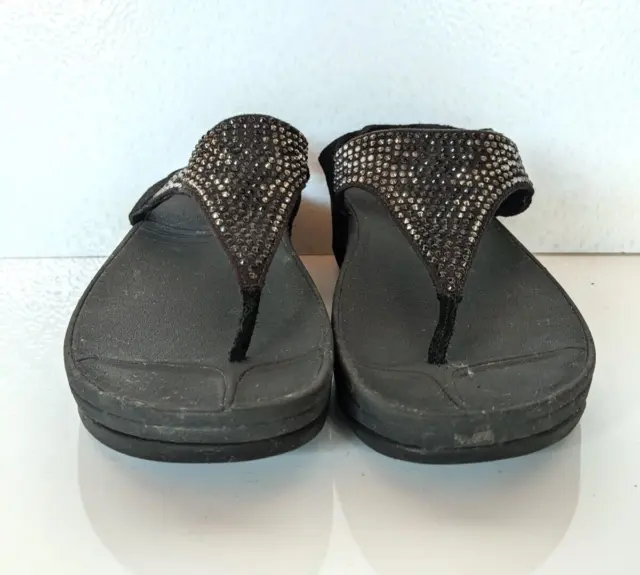 FitFlop Flare Rhinestone Thong Slingback Sandals Black Size 7