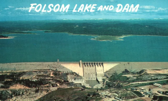 Vintage Postcard Aerial View of Folsom Lake and Dam California CA