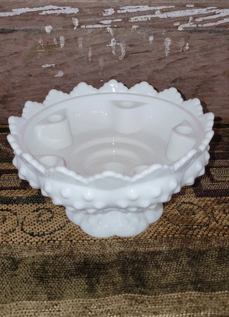 Vintage Fenton White Hobnail Milk Glass Candle and Flower Centerpiece