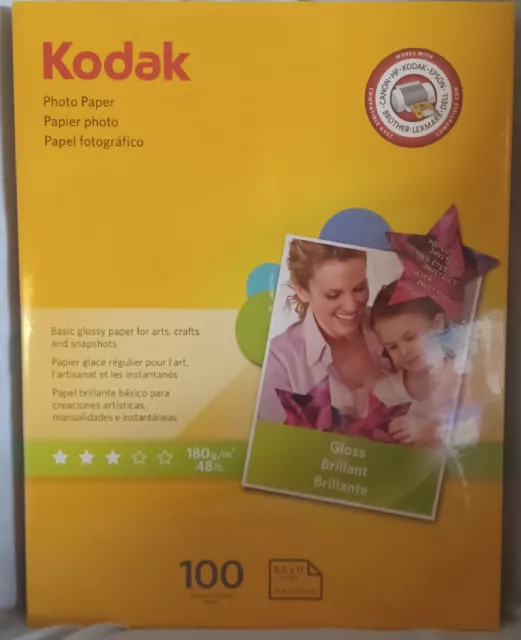 Kodak Photo Paper 100 Sheets 8.5" x 11" Gloss Photo Paper NEW Sealed Packaging