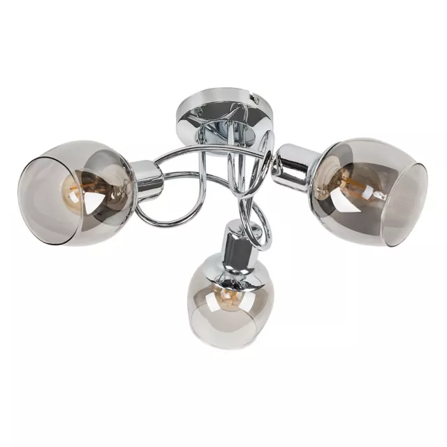 MiniSun Ceiling Light - Modern Chrome 3 Way Swirl Smoked Glass Shades LED Bulbs