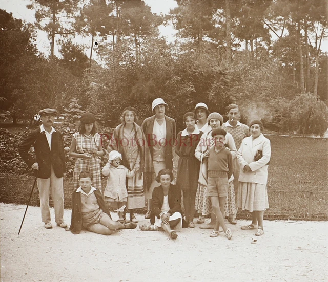 Famille c1930 Photo Plaque de verre Stereo Vintage P29L13n1