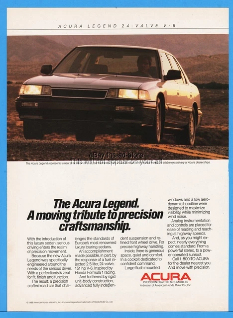 1986 Acura Legend Sedan 24 Valve V6 Moving Tribute Honda Car Ad