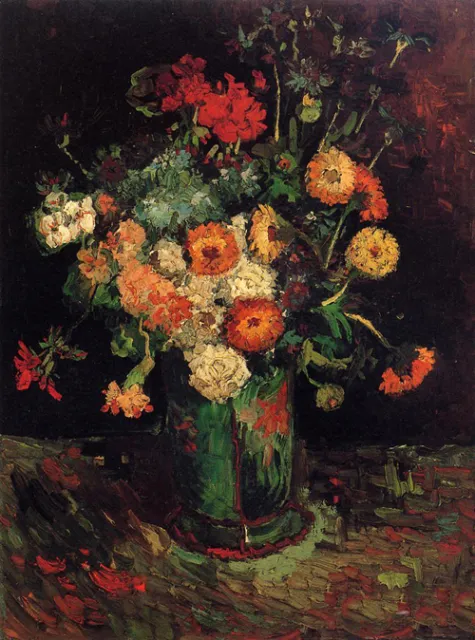 Oil painting Vincent Van Gogh - Vase with Zinnias and Geraniums canvas