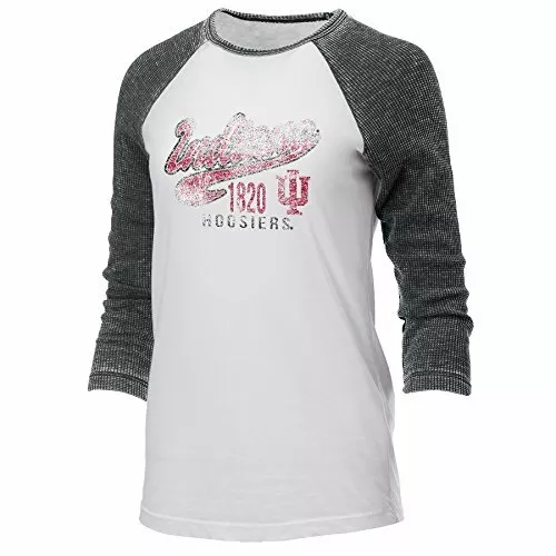 Ouray Sportswear Womens Indiana Hoosiers Baseball Tee, White/Black, SMALL