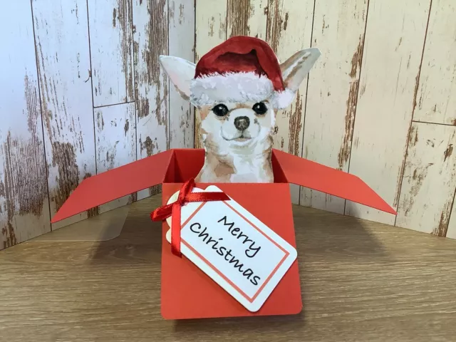 Christmas Chihuahua Dog, pop up box card, 3D, Handmade