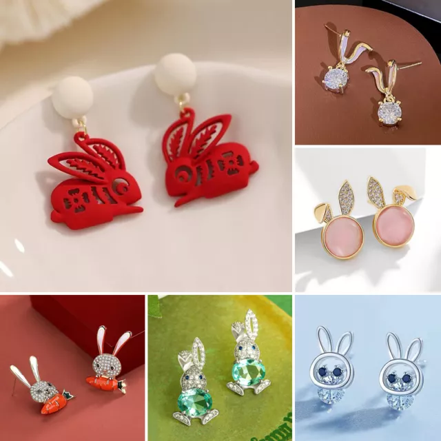 Fashion Rabbit Crystal Zircon Earrings Drop Dangle Elegant Women Wedding Jewelry