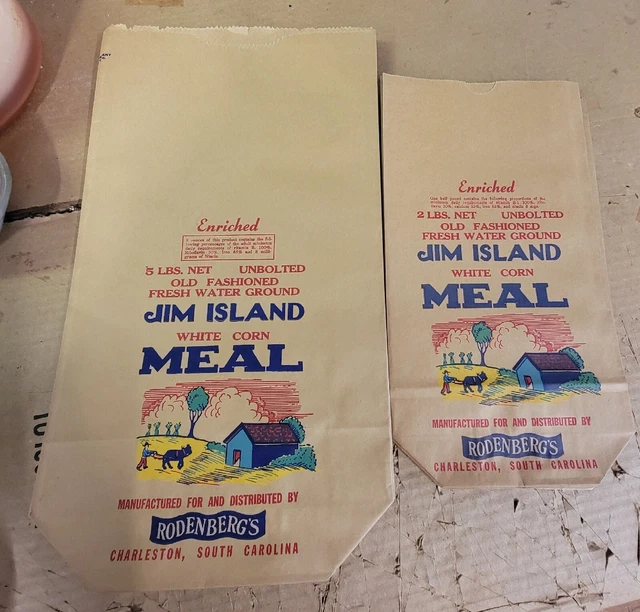 VINTAGE JIM ISLAND White Corn Meal Bags Lot 25.00 PicClick