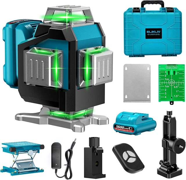 Elikliv Laser Level 4D Self-leveling 4x360 Green Beam Horizontal Vertical Kits