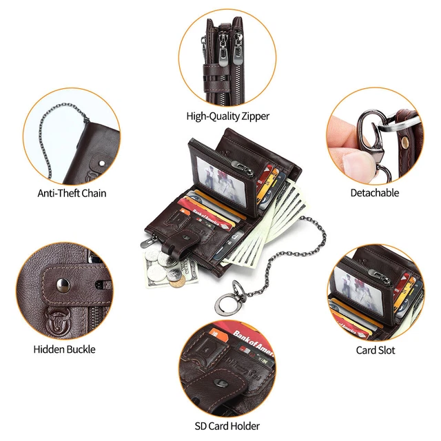 Mens Genuine Leather Biker Trucker Chain Wallet RFID Credit Card Holder Pocket 6
