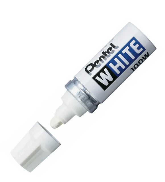 100W Pentel White Permanent Marker, Broad Point, White Ink, Pack of 1