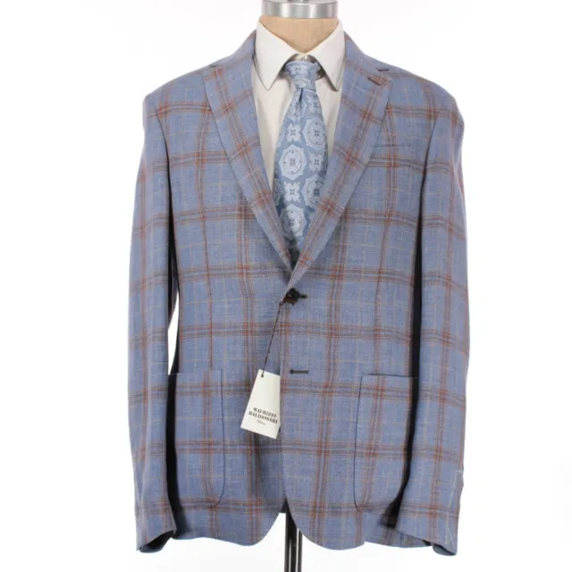 Maurizio Baldassari NWT Linen/Wool Sport Coat Sz 52 US 42R Blue w/ Browns Plaid