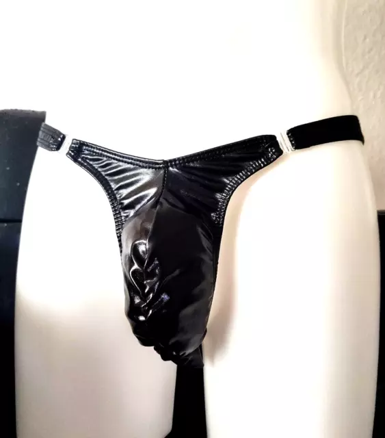 Hot & Sexy!Mega Glossy Black Herren String Underwear Lackoptik Softbund One Size