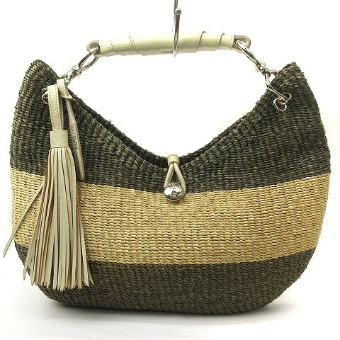 Tofu Roadstone Loadstone Basket Straw Bag Hand Border Natural Khaki Women