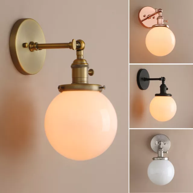 Pathson Retro Industrial Wall Lamp Globe White Glass Sconce Up Down Wall Light