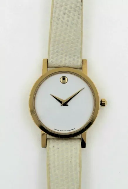 Movado Museum Timepiece Ladies Rare Watch White Vintage 87-25-832. Lizard Strap