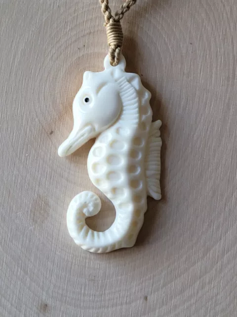 Hawaiian Buffalo Bone Seahorse Pendant Adjustable Necklace Choker