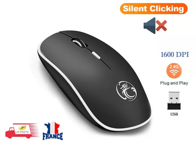 Souris sans fil silencieuse 2.4 GHz 1600 DPI Noir iMice