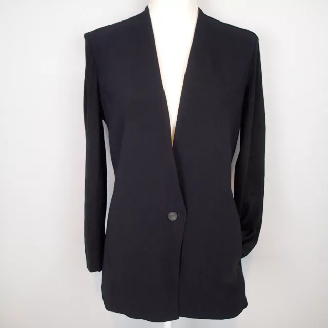 Helmut Lang Black Blazer Size 8 One-Button Long Sleeve Mid-Length No Collar