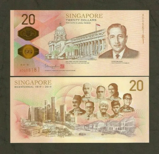 Singapore 20 Dollars P-63 2019 Commemorative 200th Bicentennial UNC BANK NOTE