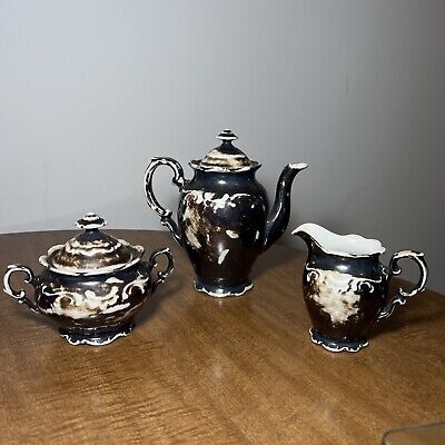 Vintage Dekor RW Bavaria Feinsilber Silver Porcelain 3 Pcs. Tea  Set