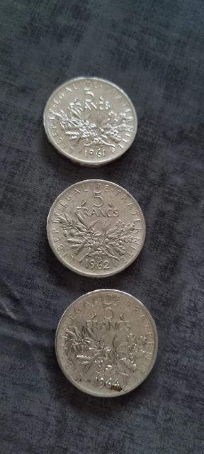 Lot 3 Pièces De 5 Francs En Argent Semeuse 1961 1962 1964