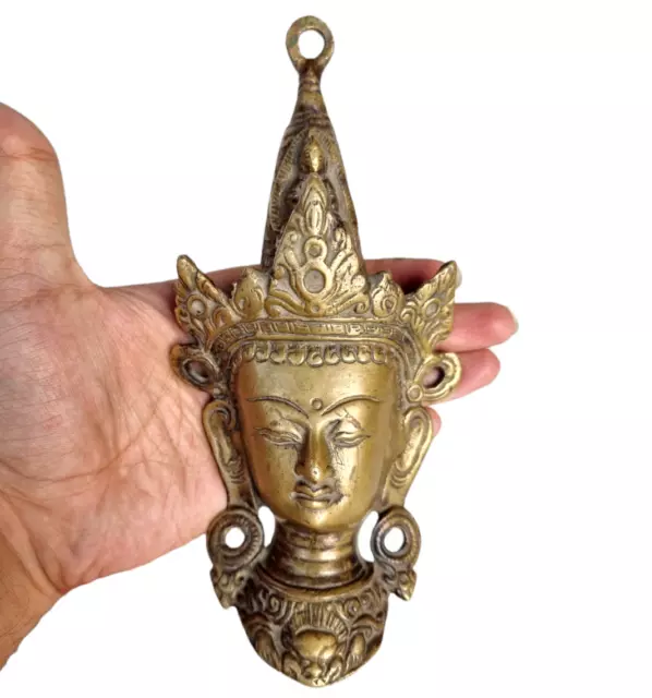 Vintage Old Antique Brass Handcrafted Beautiful Hindu Goddess Face Head Statue