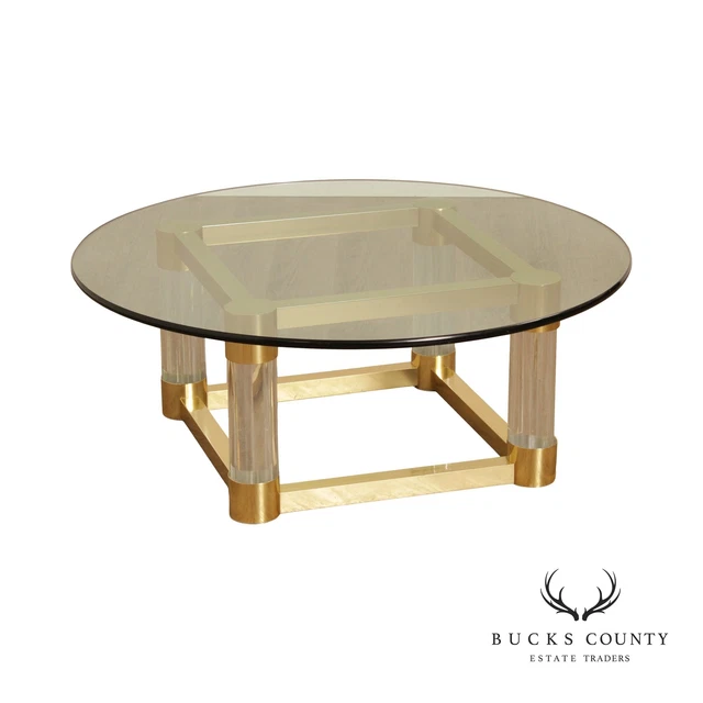 Modernist Style Lucite and Brass Round Cocktail Table Modernist Style Lucite and Brass Round Cocktail Table