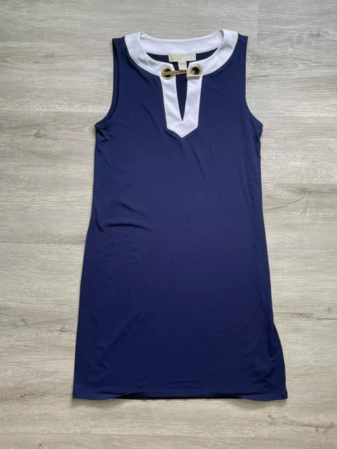 Michael Kors Dress Navy Blue Gold Toggle Chain Accent XS