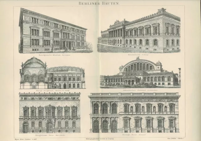 Tafel Architektur BERLIN ANHALTER BAHNHOF / WILHELMSTRASSE Orig.-Holzstich 1885