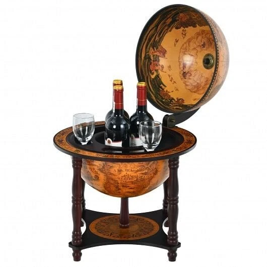 23 Inch Globe Wine Bar Stand for Dining Room and Living Room-Coffee - Color: Br