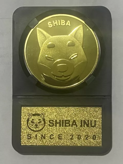 SHIB Shiba Inu Cryptocurrency (Crypto) Gold Plated Coin In Plastic Casing