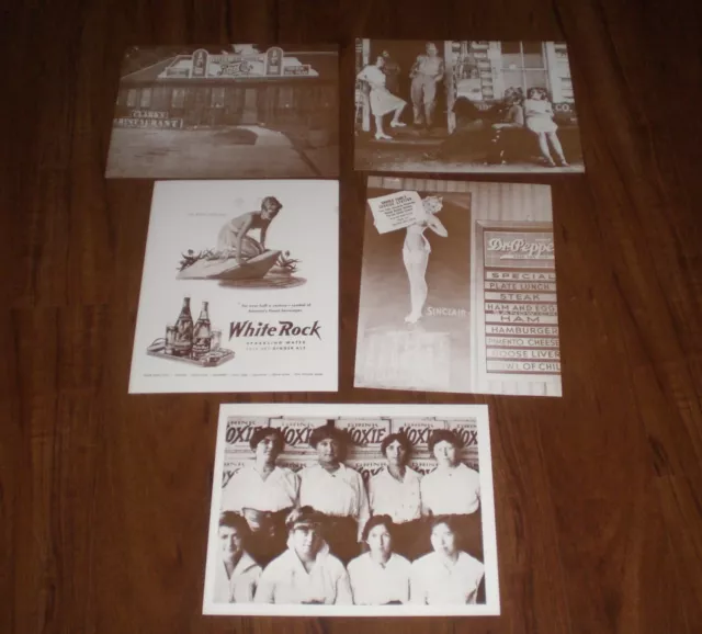 5 SODA OLD TIME NOSTALGIC 11x14 SEPIA PRINTS - DR. PEPPER - PEPSI - MOXIE