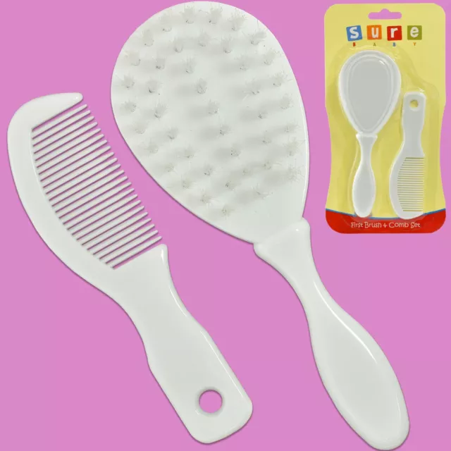 BABY HAIR BRUSH & COMB SET White Newborn Soft Hairbrush Children Boy/Girl Small