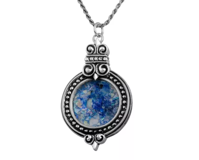 Beautiful New 925 Sterling Silver & Roman Glass Pendant Unique Ethnic Design