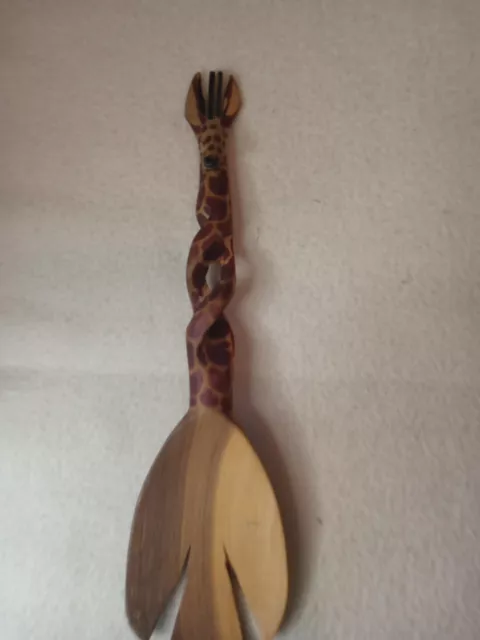 Wooden salad serving spoon Hand Craved Giraffe, NICE, see pics