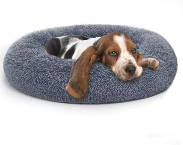Orthopedic Dog Bed Comfortable Donut Cuddler Round 30"x30" Grey Blue