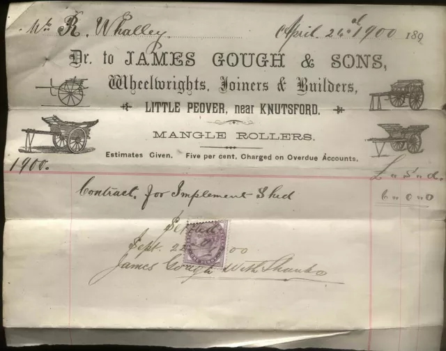 1900 LITTLE PEOVER, KNUTSFORD, J. GOUGH & SONS, WHEELWRIGHT, ILLUSTd BILLHEAD