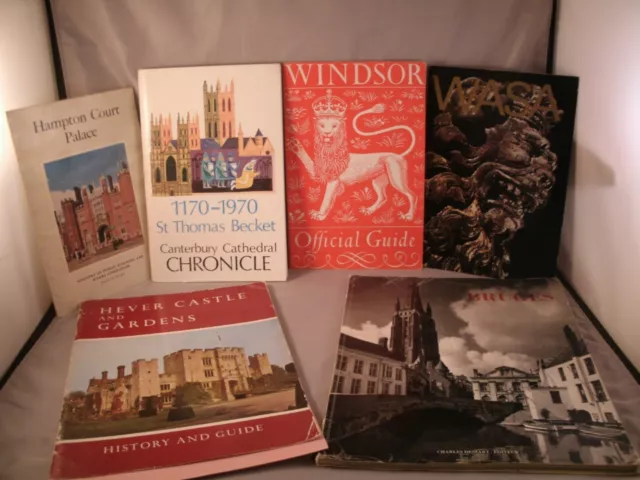 Vtg lot of 6 Travel Guide Books,Windsor Hampton Court Canterbury Cathedral Wasa