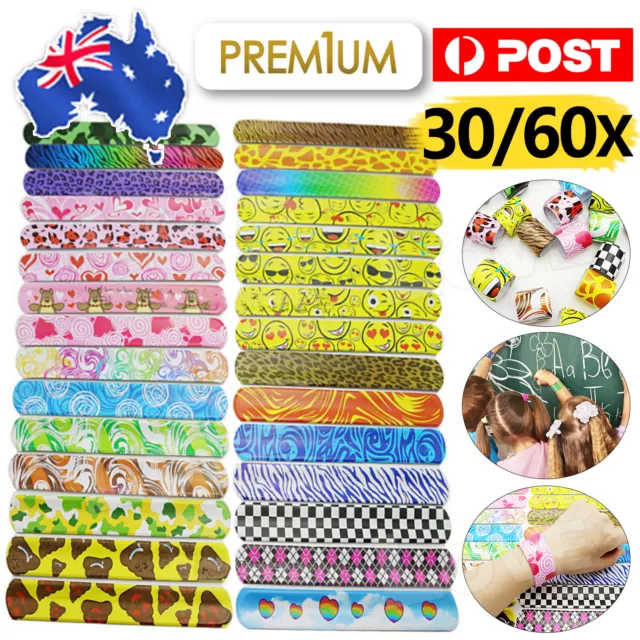 Bulk Lot 30/60x Mixed Wrist Snap Slap Bands Kids Party Favor Novelty Toys AU