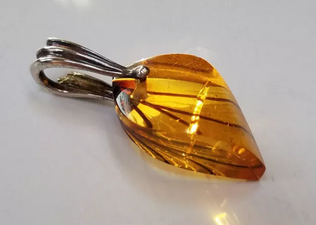 Genuine Baltic Amber 925 Sterling Silver Pendant 1 3/4" (Stone 29mm x 17mm) NEW