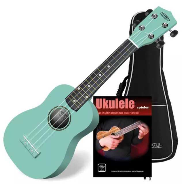 Ukulele Soprano de Guitare 21 Inch Bois Tilleul 4 Corde Nylon Turquoise Housse