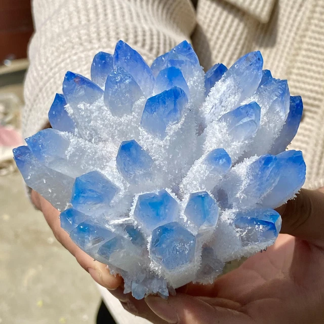 1.6LB New Find sky blue Phantom Quartz Crystal Cluster Mineral Specimen Healing 8