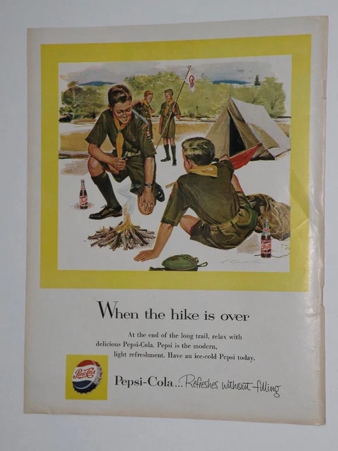 Magazine Ad* - 1956 - Pepsi - Boy Scouts - campfire & tent