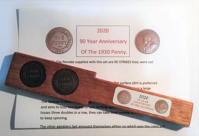 2020 90 Year Anniversary Of The 1930 Penny TWO-UP SET With 2 Coins, Man Cave